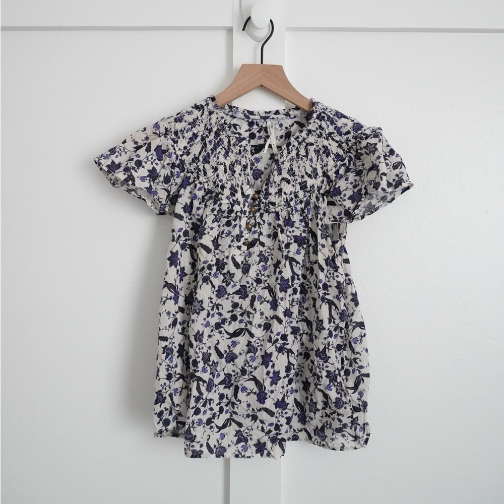 Anthropologie Floral Flutter Sleeve Top